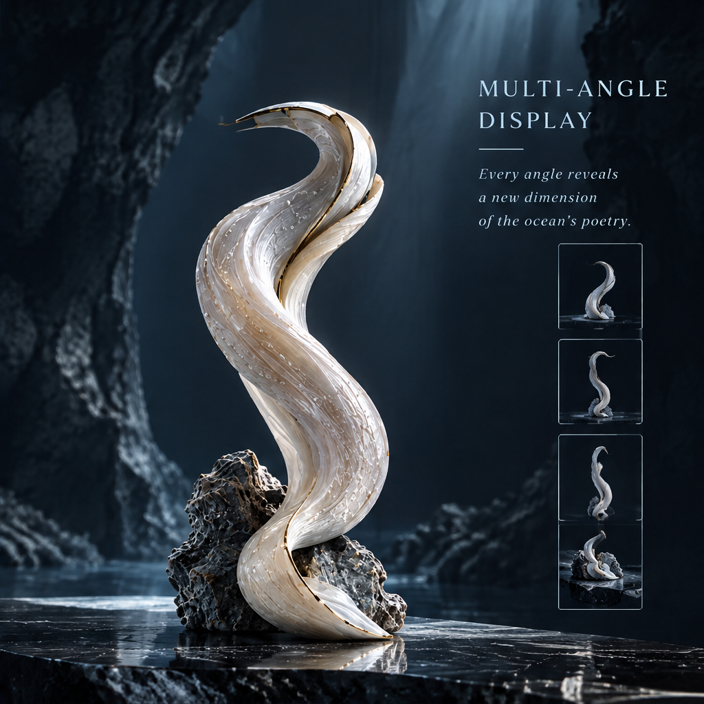 SOLVERNM® ocean spiral sculpture close-up — exquisite craftsmanship with premium resin, hand-finished details and timeless aesthetic