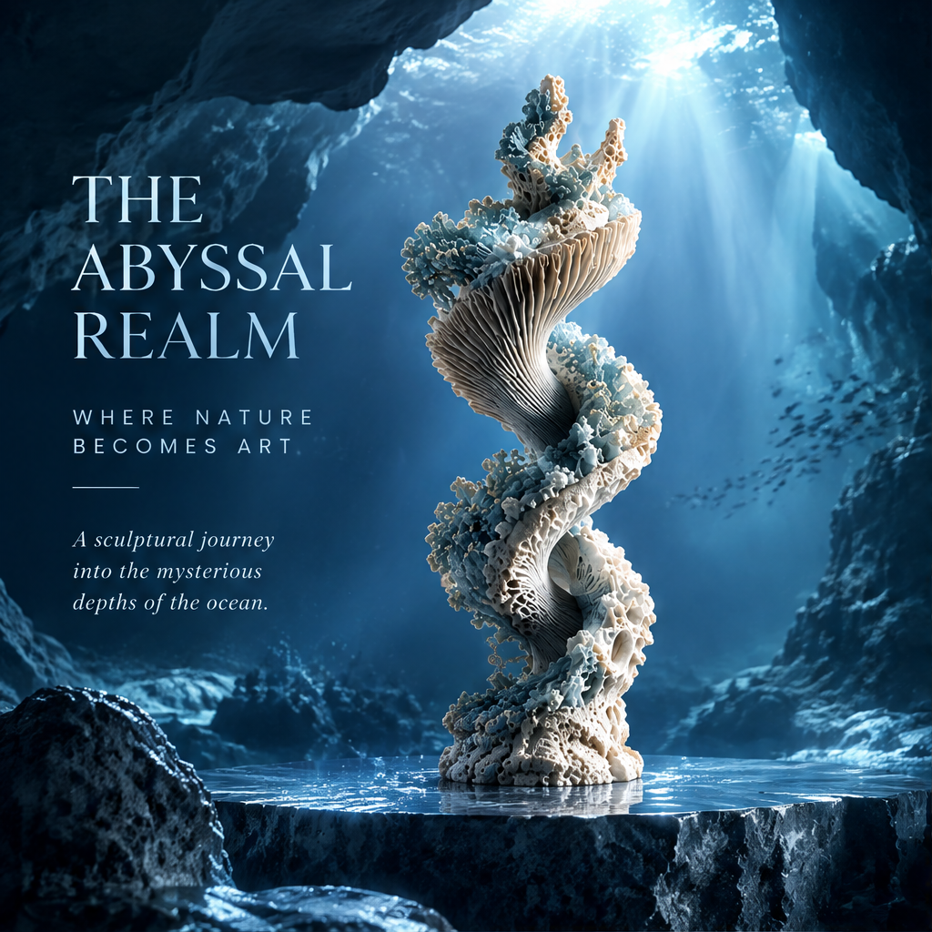 SOLVERNM® The Abyssal Realm — where nature becomes art: a sculptural journey into the mysterious depths of the ocean, dramatic deep ocean cave with light rays