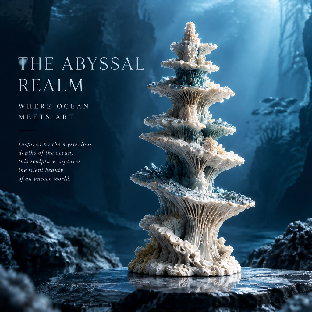 SOLVERNM® The Abyssal Realm — where ocean meets art: inspired by the mysterious depths of the ocean this sculpture captures the silent beauty of an unseen world, deep ocean cave with fish and light rays