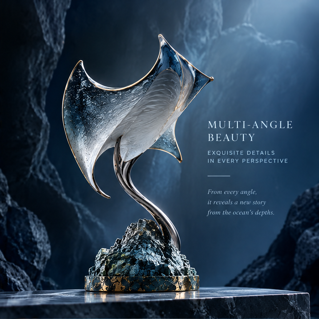 SOLVERNM® manta ray sculpture — multi-angle beauty, exquisite details in every perspective, from every angle a new story from the ocean's depths