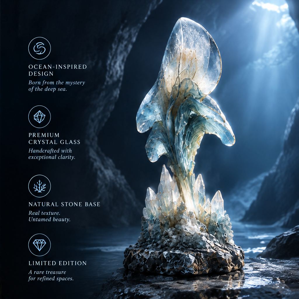 SOLVERNM® Mystery Beneath the Waves — nature's art reimagined in crystal, deep sea cave setting with dramatic light