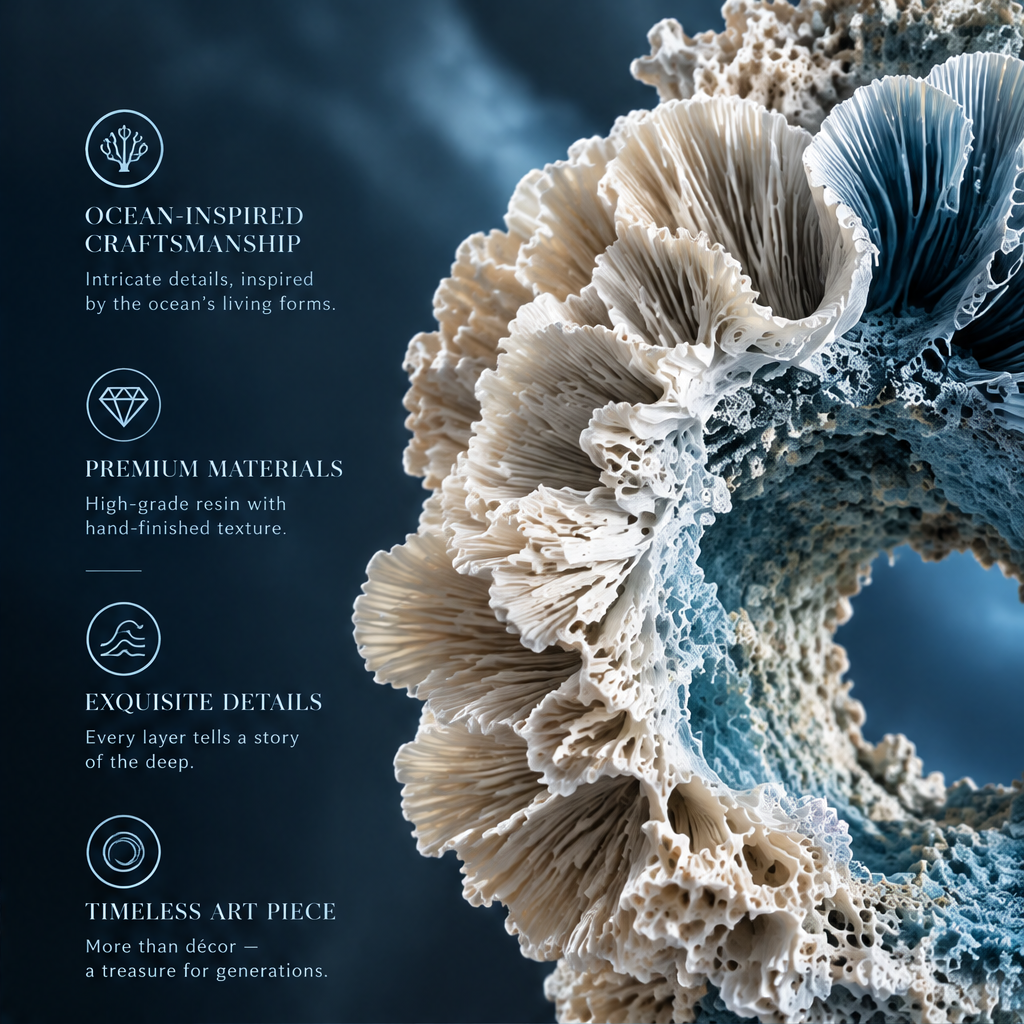 SOLVERNM® Abyssal Realm close-up — ocean-inspired craftsmanship intricate details inspired by the ocean's living forms; premium materials high-grade resin hand-finished texture; exquisite details every layer tells a story of the deep; timeless art piece a treasure for generations