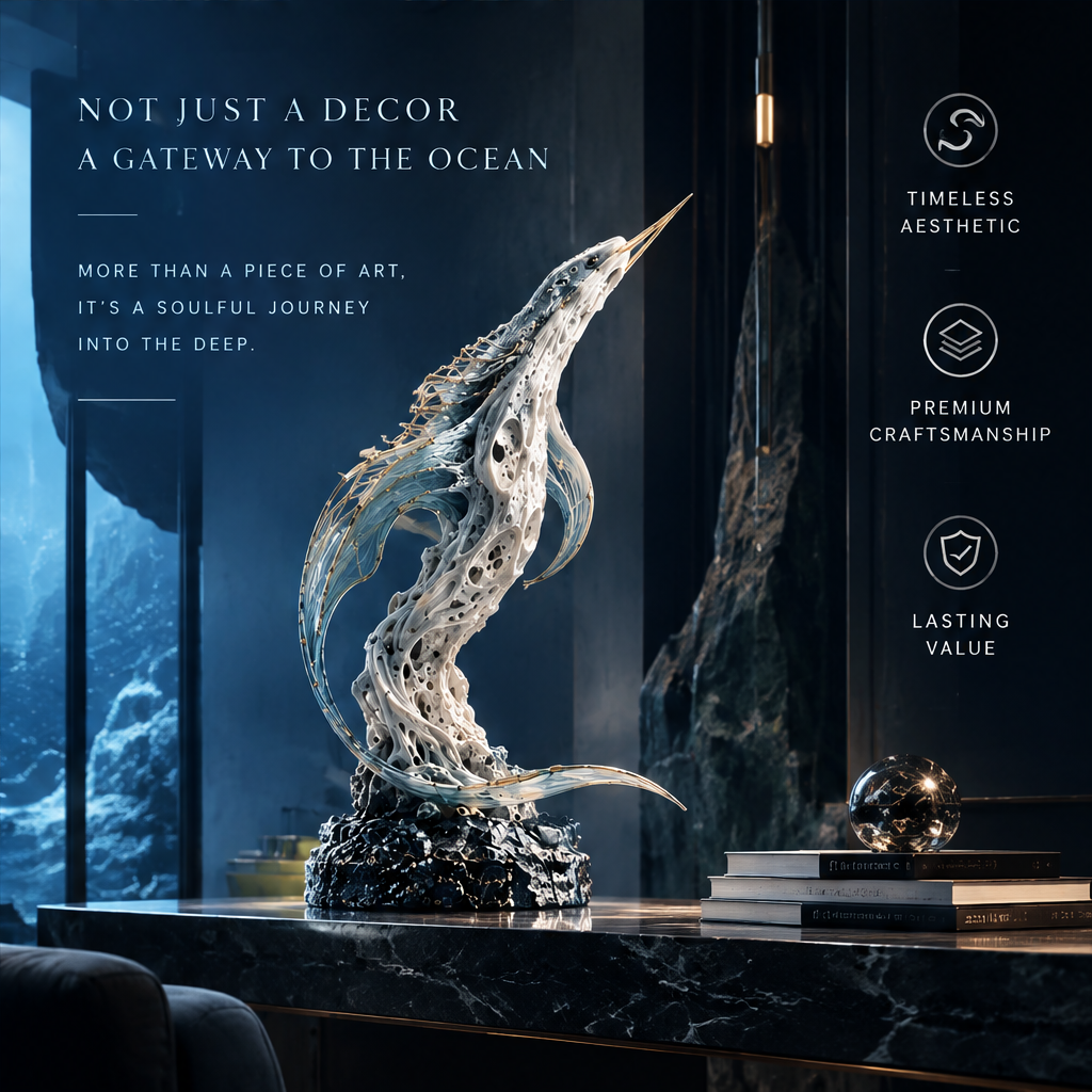 SOLVERNM® Abyssal Realm — not just a decor, a gateway to the ocean: timeless aesthetic, premium craftsmanship, lasting value, styled on dark marble console