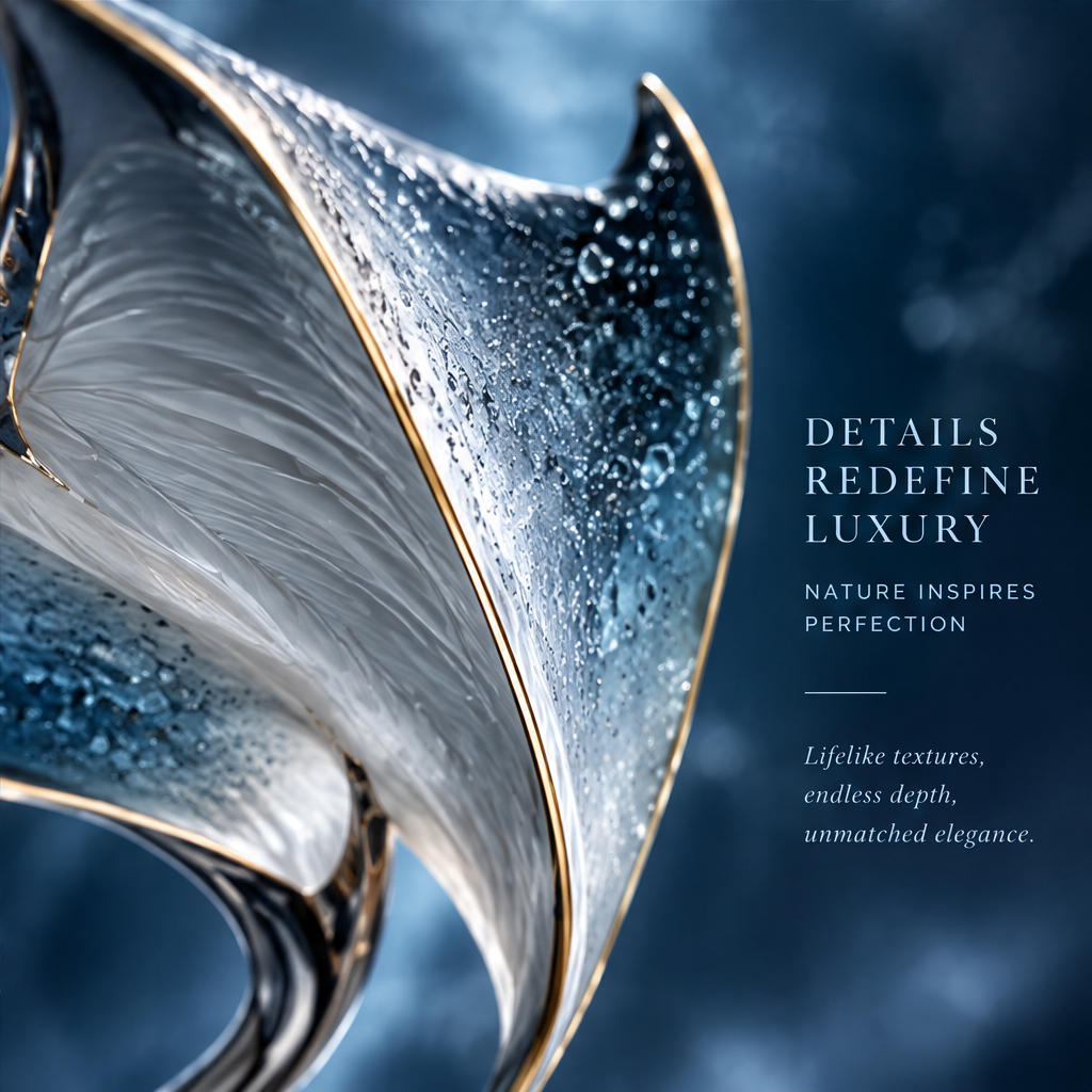 SOLVERNM® manta ray sculpture close-up — details redefine luxury, nature inspires perfection, lifelike textures endless depth unmatched elegance